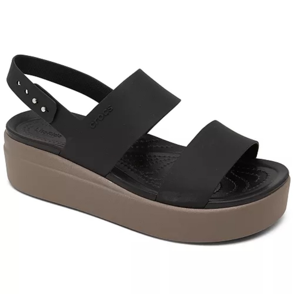Crocs Brooklyn Low Wedge Sandal Size Women's 5 Black/Beige